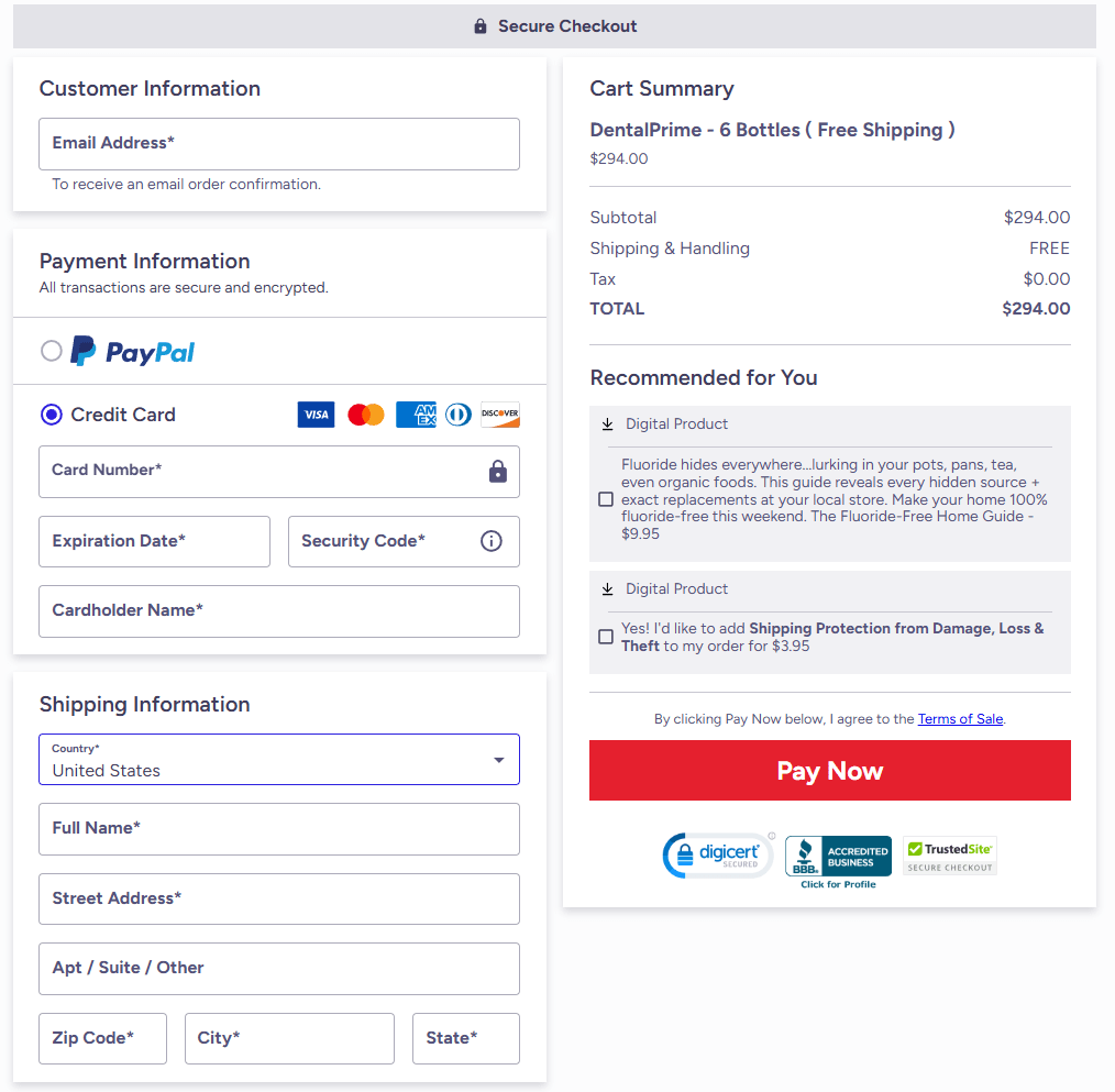 DentalPrime order form